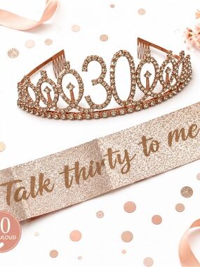 Rose Gold "Talk Thirty to Me" 30th Birthday Tiara & Sash Set